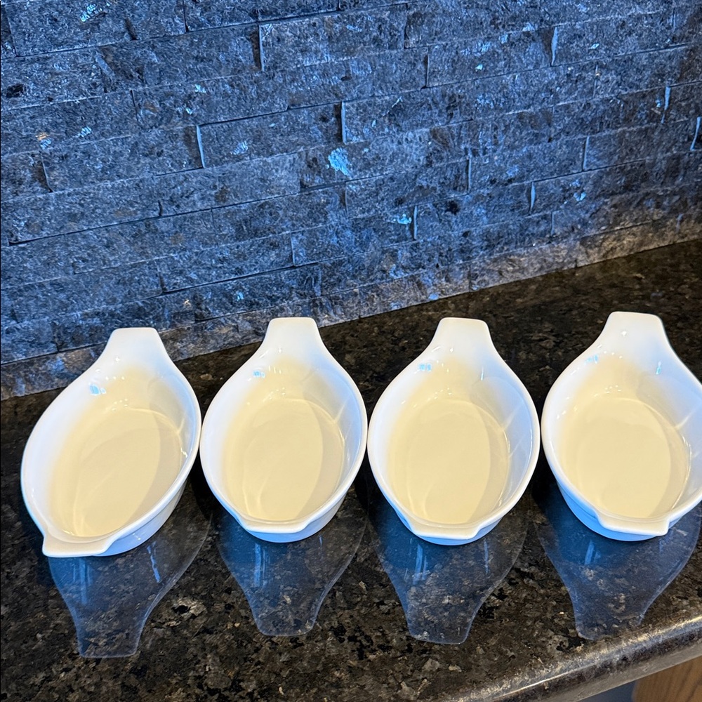 Set of Four White Ceramic Serving Dishes